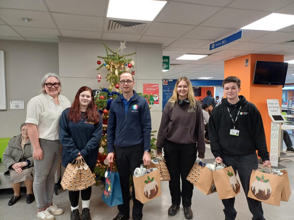 Public service students gift giving at St Peters hospital