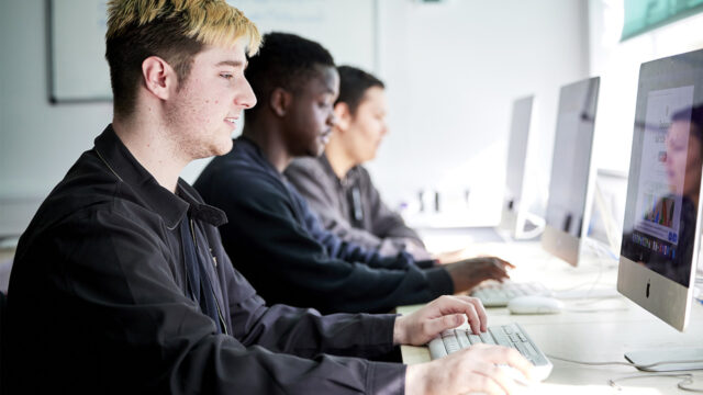 Students browse the web in purpose-built apple mac studio
